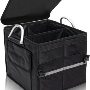 Small waterproof car trunk organizer with lid and portable storage handle.
