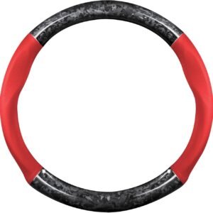 Forged carbon fiber and leather steering wheel sleeve, non-slip breathable, sports style.