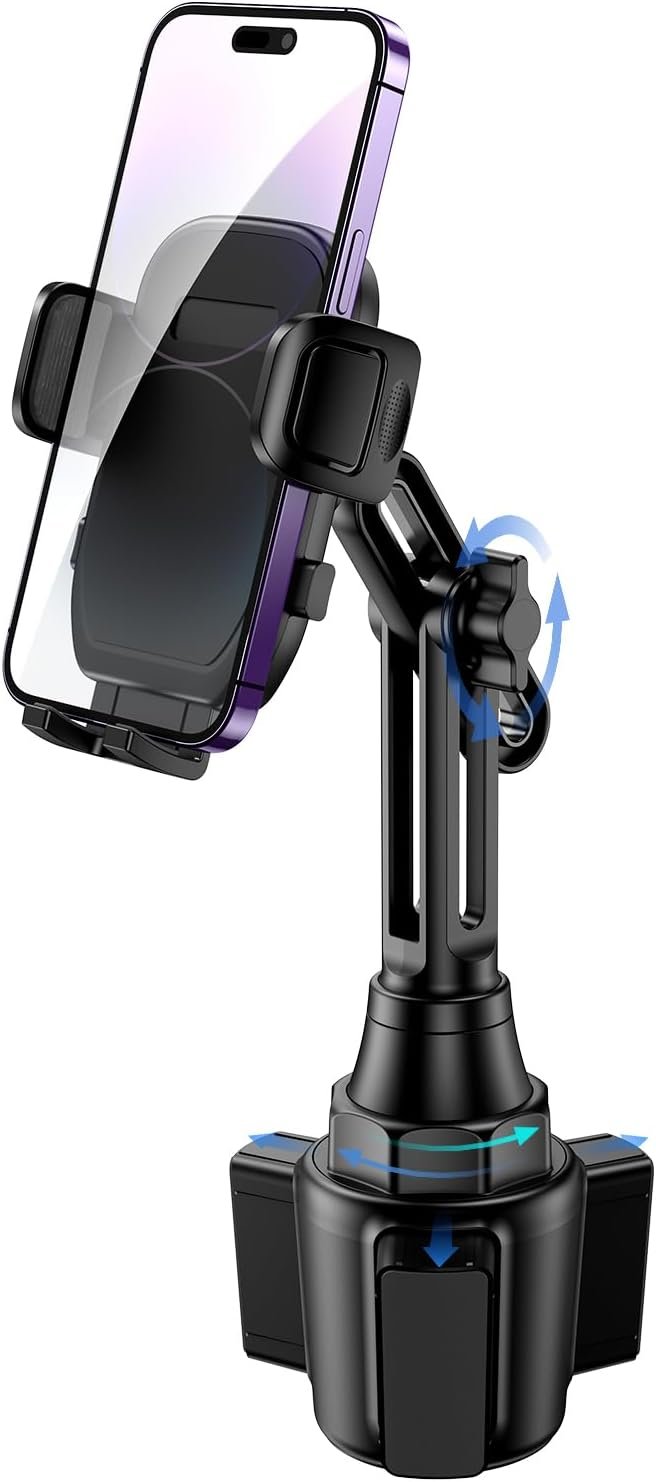 Adjustable long-arm car cup holder phone mount