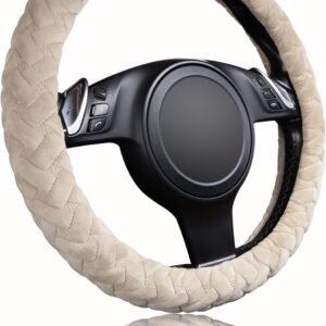Massage velvet steering wheel cover with warm plush, anti-slip, 15 inch fit.