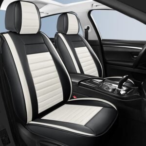 Full set breathable leather car seat covers with horizontal stripe design.