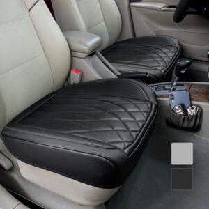 Leather front car seat cover with storage pocket, waterproof, anti-slip, universal fit.