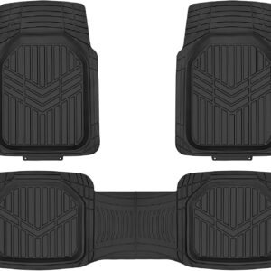 Heavy duty rubber car floor mats with custom trim design and waterproof protection.