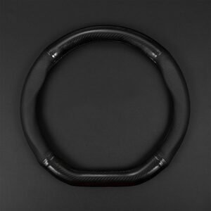 Breathable carbon fiber steering wheel cover, wear-resistant non-slip, fits D-shaped wheels.