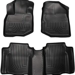 Black car floor mats set with front and rear coverage.