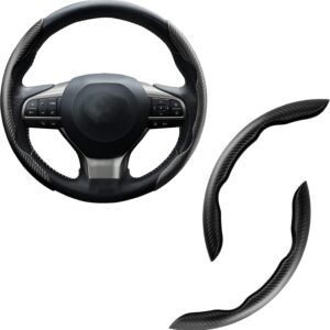 Set of 2 carbon fiber anti-skid steering wheel covers, universal fit.