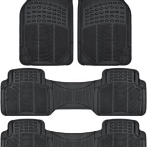 Front and rear heavy duty rubber car floor mats with all weather protection.