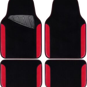 Waterproof leather car floor mats with heel pad and anti-slip backing.