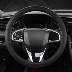 Ultra thin leather steering wheel cover, anti-slip breathable, 14.5-15 inch fit.