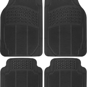 All weather rubber car floor mats with raised edge capture ridges.