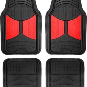 Universal rubber car floor mats with monster eye design and custom trim fit.