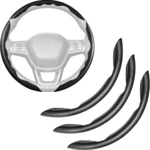 Set of 3 carbon fiber steering wheel covers, anti-skid, fits 14.5-16 inch wheels.