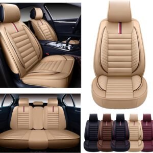 Faux leather car seat covers full set with waterproof cushion protector.