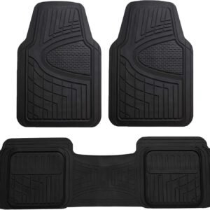 Heavy duty universal rubber floor mats with trim-to-fit design.
