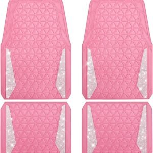 Diamond pattern rubber car floor mats with rhinestone crystal design and waterproof protection.