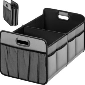 Foldable car trunk storage organizer with anti-slip waterproof design.